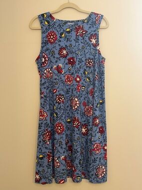 LOFT Blue Sleeveless Midi Dress with Red & Yellow Floral Print